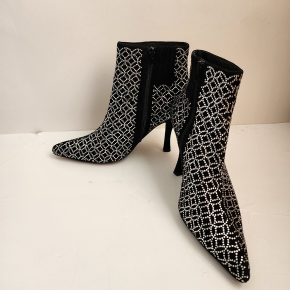 Jeffrey Campbell Brillo Size 9 Black Leather Crystal Ankle Bootie - Picture 5 of 9